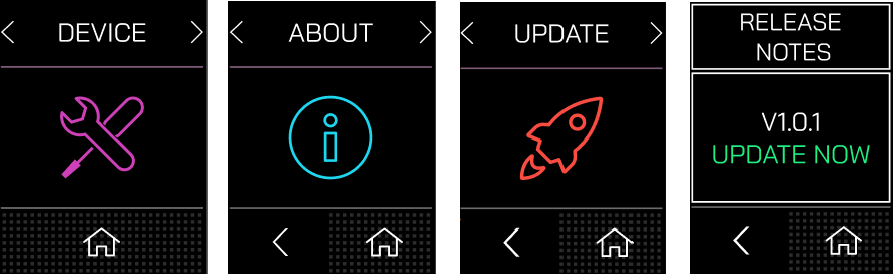 Путь по меню RODECaster Video S к обновлению прошивки, Device, About, Update