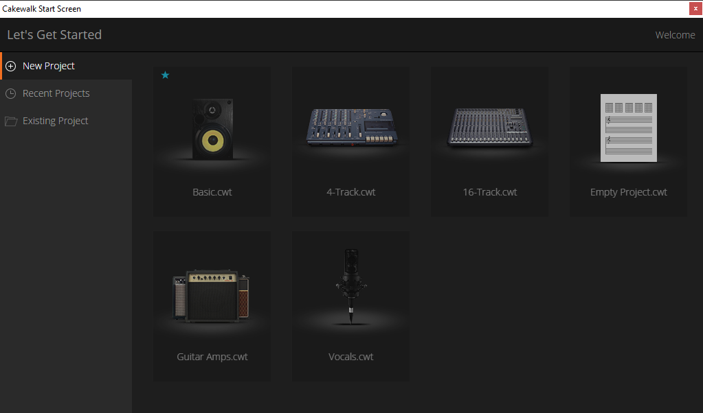 Вкладка New Project в Cakewalk с выбранным шаблоном Basic