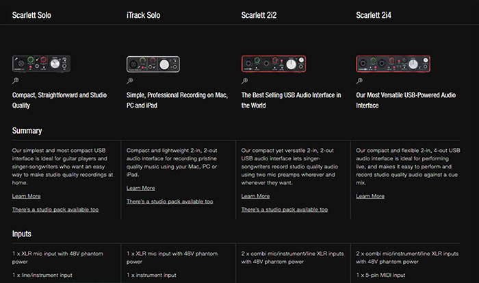 Скрин-шот сервиса Focusrite Compare 2