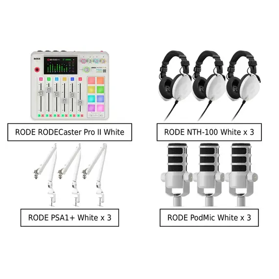 RODE Caster Pro II White + RODE PodMic White x3 + RODE NTH-100 White x3 + RODE PSA1+ White x3